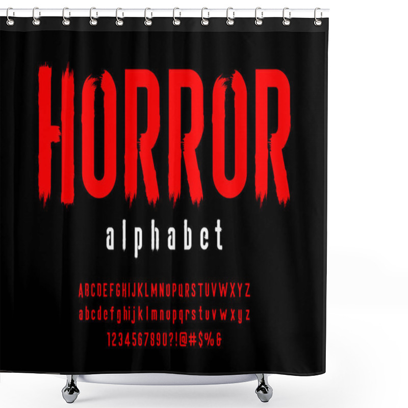 Personality  Vector Of Stylized Horror Alphabet Design With Uppercase, Lowercase, Numbers And Symbols Shower Curtains