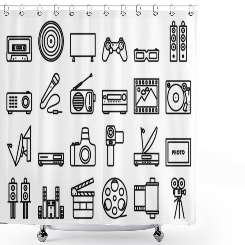 Personality  Multimedia Icon Set. Bold Outline Design With Editable Stroke Width. Vector Illustration. Shower Curtains