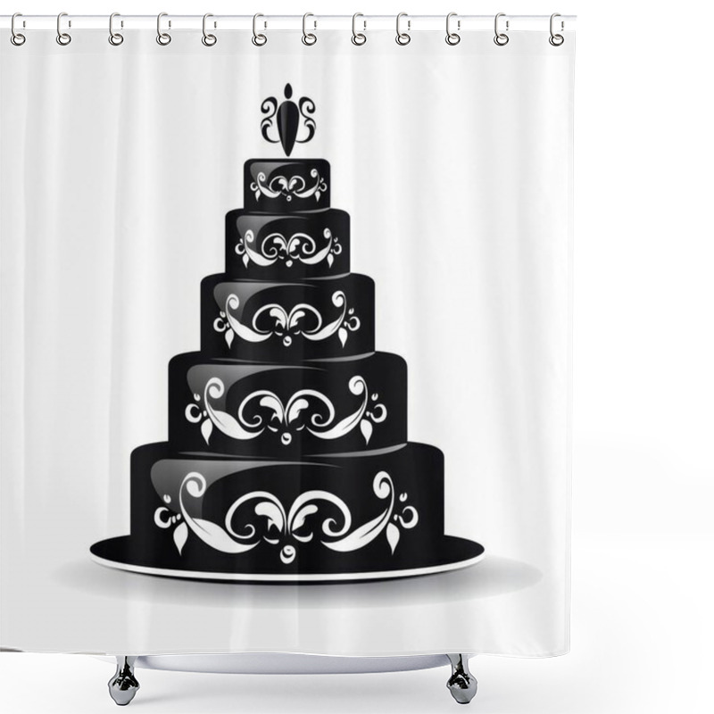 Personality  Elegant Black Wedding Cake With Intricate White Designs, Perfect For A Sophisticated Celebration. Shower Curtains