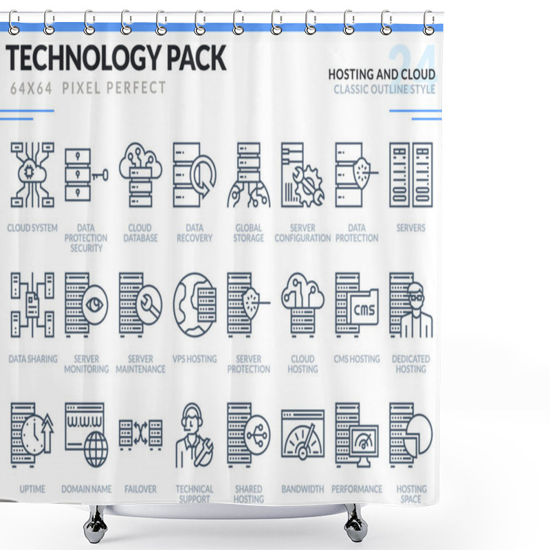 Personality  Hosting And Cloud Icons Set. Technology Outline Shower Curtains