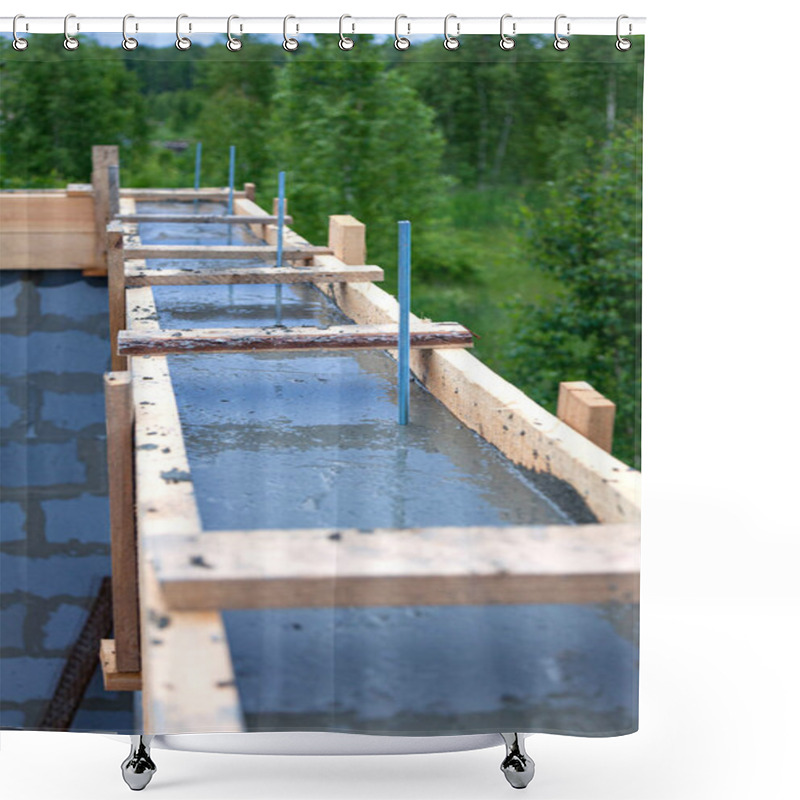 Personality  Foundation Site Of New House, Building, Details And Reinforcements With Steel Bars Shower Curtains