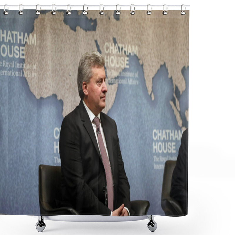 Personality  Gjorge Ivanov, President Of The Republic Of Macedonia, Speaking About The Challenges His Country Has Faced From High Levels Of Migration, At Chatham House In London On 1 November 2017. Shower Curtains