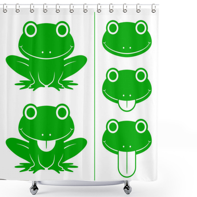 Personality  Set Of Green Cartoon Frogs With Head Variations Shower Curtains