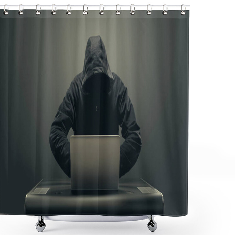 Personality  Hacker In Mask By Laptop Shower Curtains