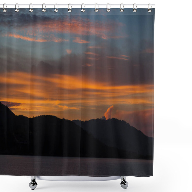 Personality  Dark Hills Silhouette Under Sunset Sky Shower Curtains