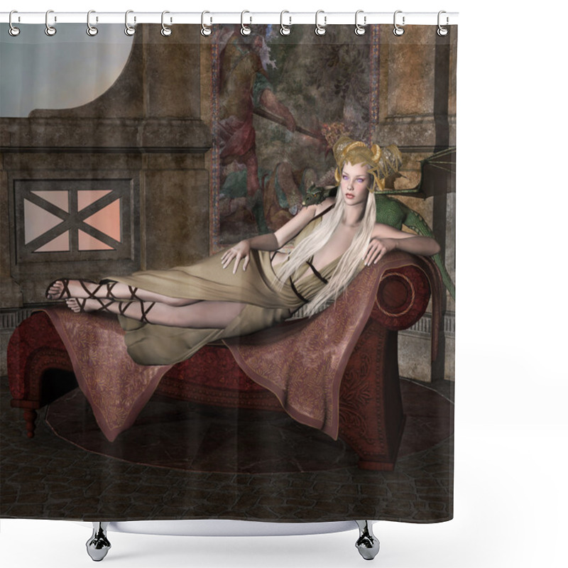 Personality  Blonde Lady With Dragon Shower Curtains