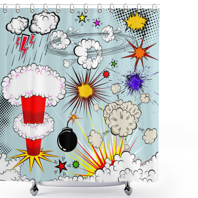 Personality  Vector Comic Book Explosion Elements For Your Design. Cartoon Symbols. Shower Curtains