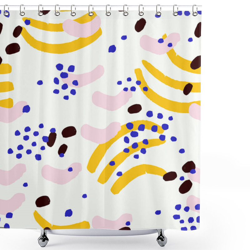 Personality  Abstract Seamless Pattern With Different Elements. Chaotic Vector Texture With Ink Shapes. Shower Curtains