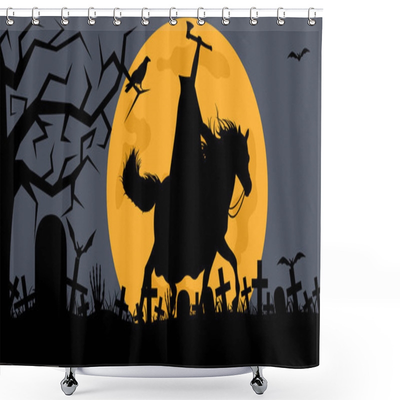 Personality  Headless Man Riding A Horse In A Cemetery With Moon In Background Shower Curtains