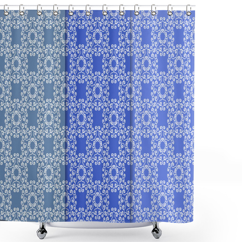 Personality  Set Of Blue Floral Ornamental Designs. Vertical Seamless Patterns For Wallpapers And Fabrics Shower Curtains