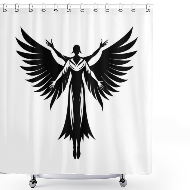 Personality  Graceful Angel Silhouette With Majestic Wings Shower Curtains