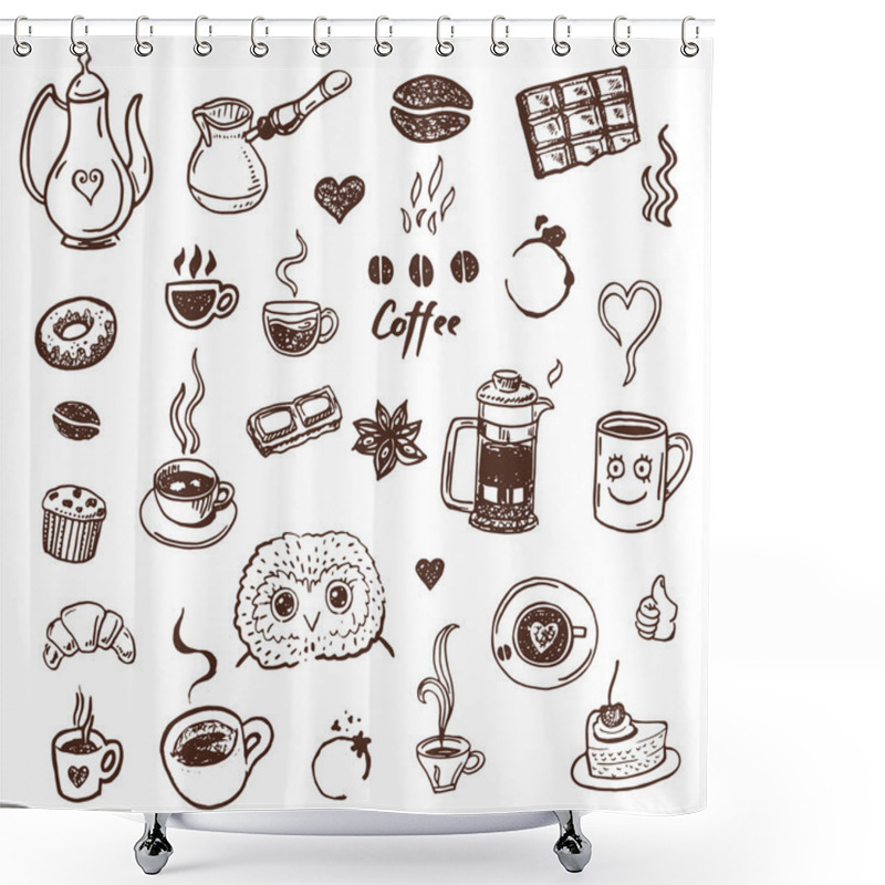 Personality  Hand Drawn Coffee Lover Set Shower Curtains