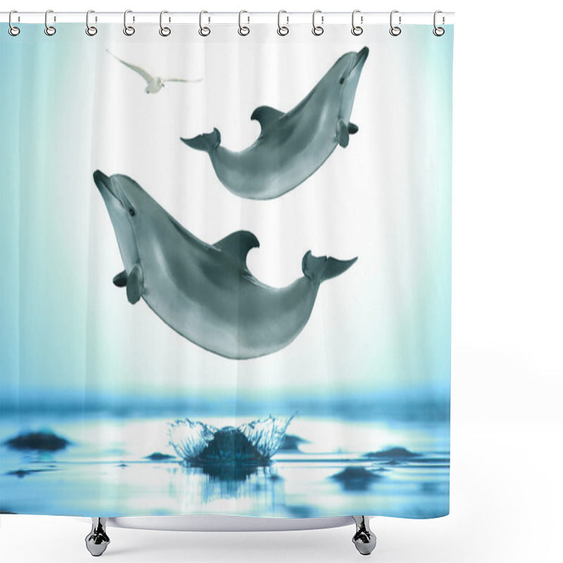 Personality  Dolphins Jumping Out The Sea Shower Curtains