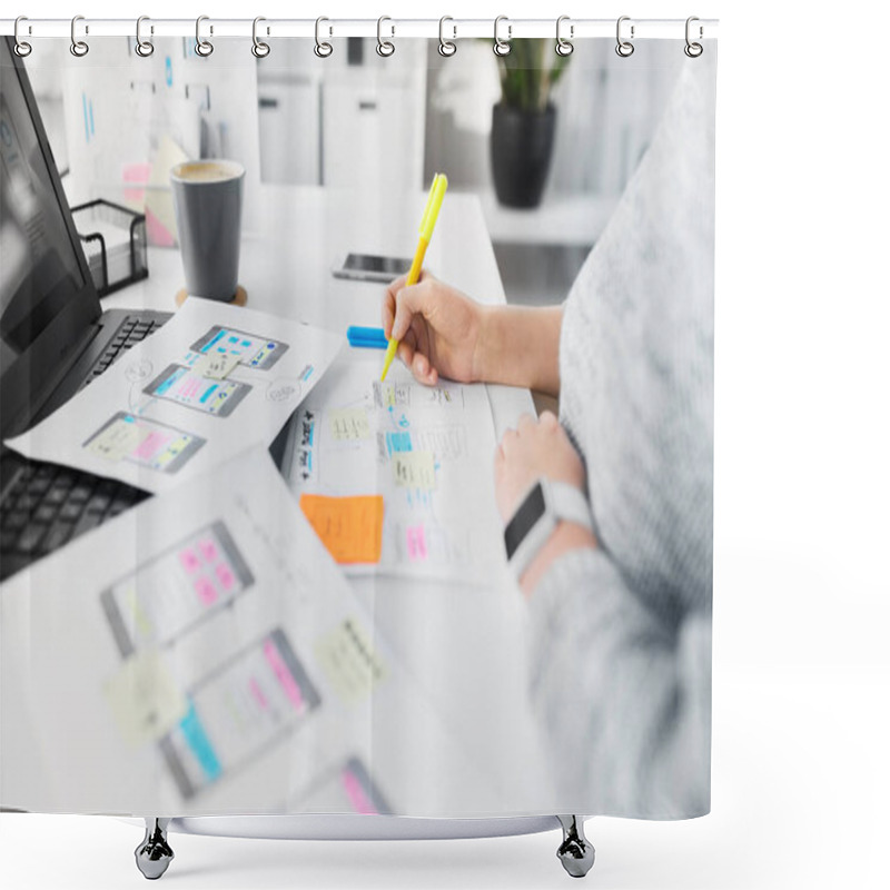 Personality  Web Designer Working On User Interface At Office Shower Curtains