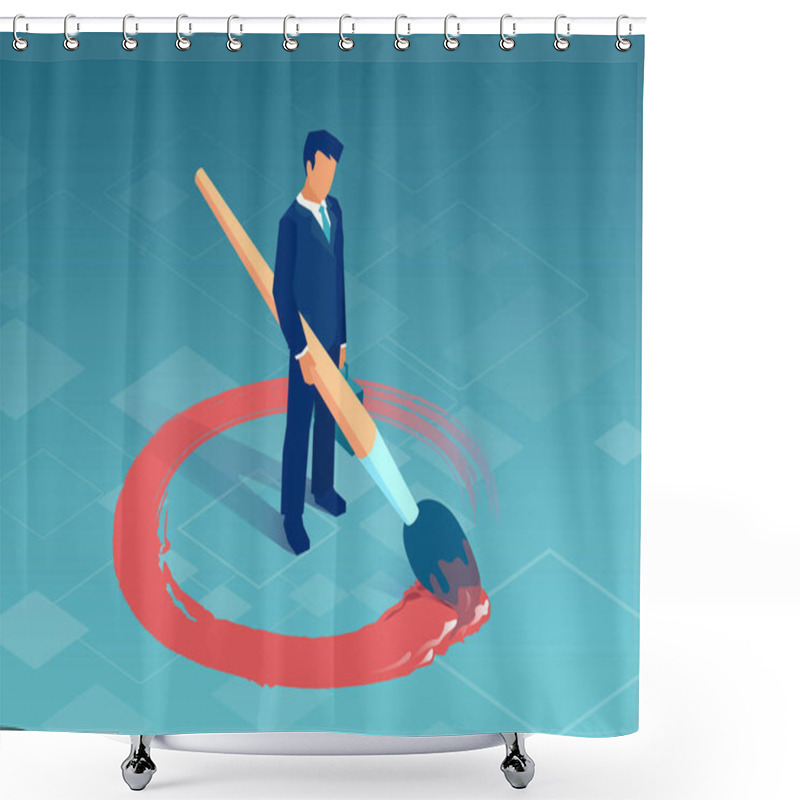 Personality  Vector Of A Business Man Drawing A Red Circle Around Himself. Shower Curtains