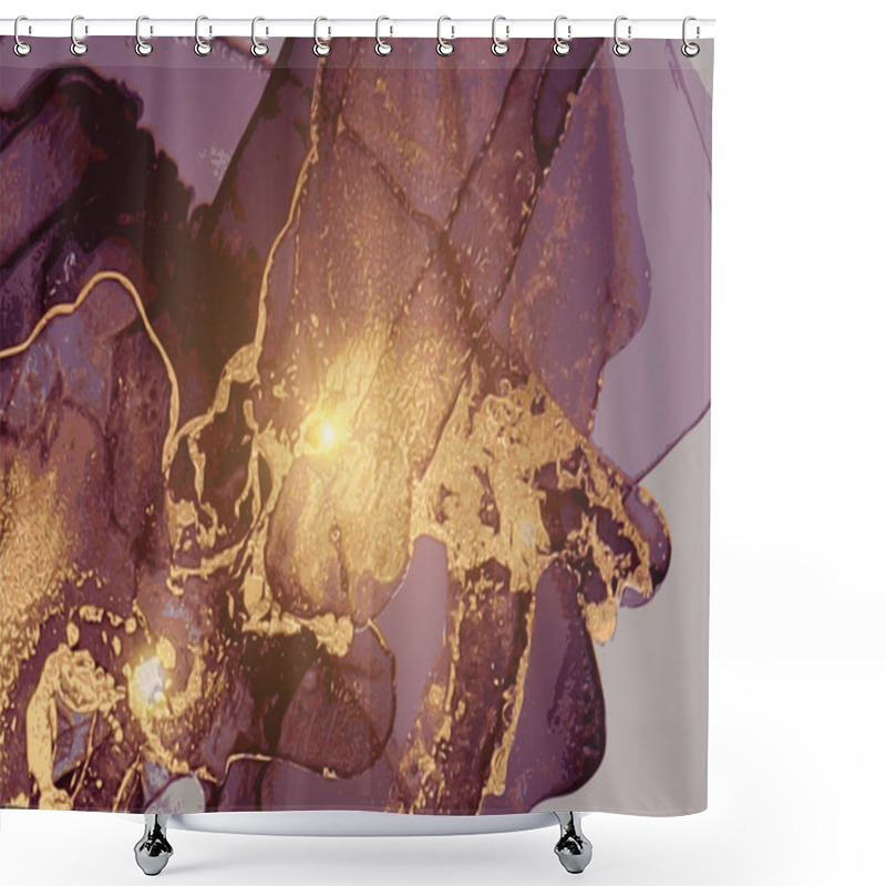 Personality  Purple And Gold Marble Abstract Pattern. Alcohol Ink Technique Shower Curtains