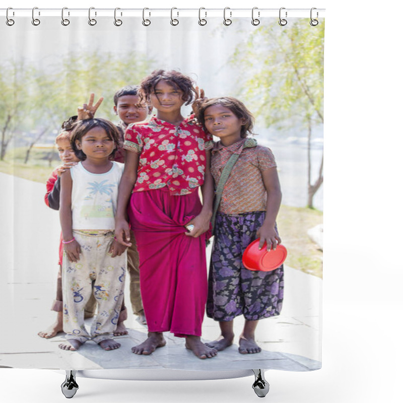 Personality  Portrait Nepali Children On The Street In Himalayan Village, Nepal Shower Curtains