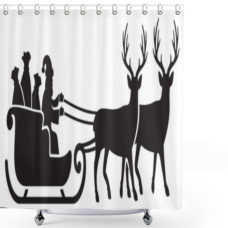 Personality  Santa Claus Riding On A Reindeer Sleigh Vector Illustration Shower Curtains