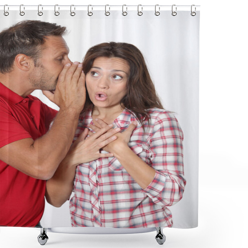 Personality  Man Whispering To His Girlfriend Ear Shower Curtains