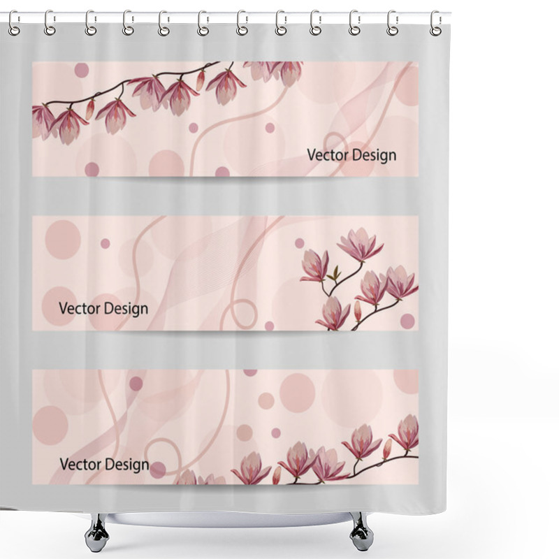 Personality  Set Of Horizontal Banners With Flowers Shower Curtains