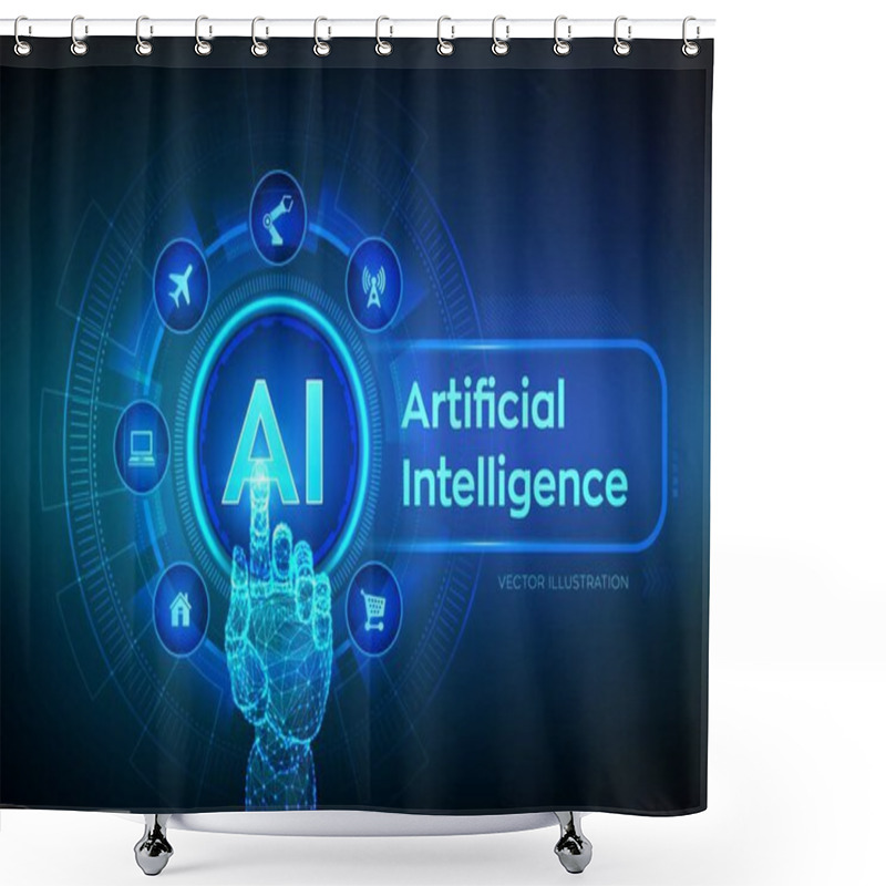 Personality  AI. Artificial Intelligence. Machine Learning, Big Data Analysis And Automation Technology In Business And Industrial Manufacturing Concept. Hand Touching Digital Interface. Vector Illustration. Shower Curtains