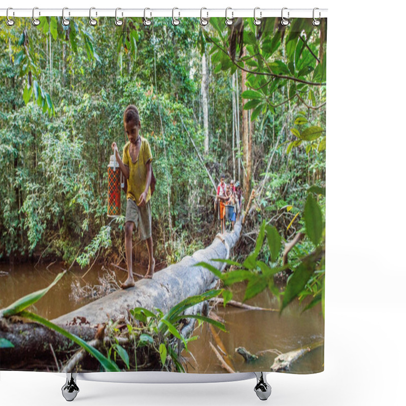 Personality  People Crossing River On The Tree Bridge Shower Curtains