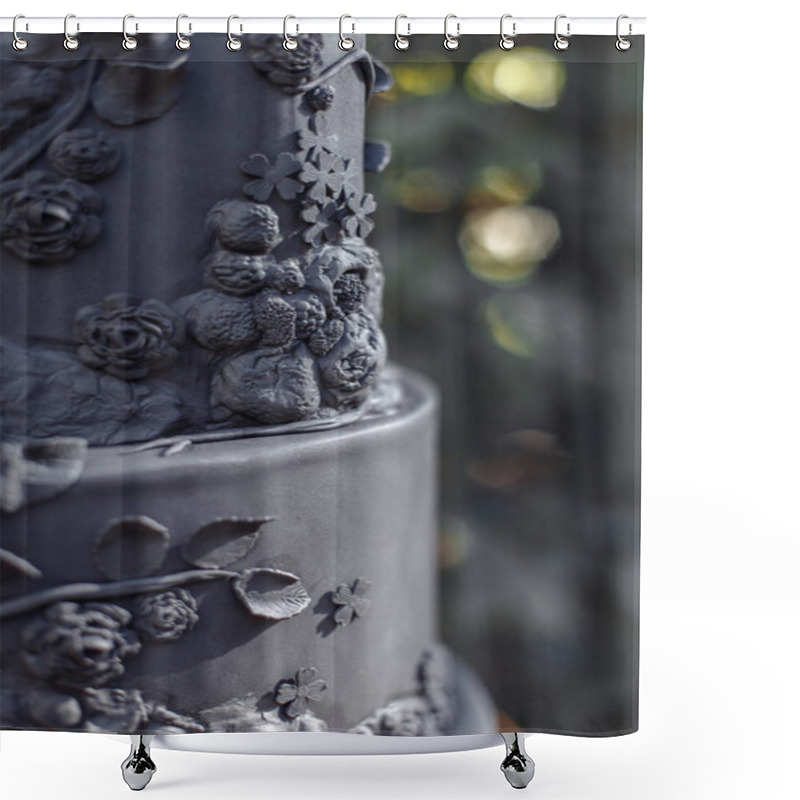 Personality  Black Wedding Cake With Traditional Mexican Painted Tile Shower Curtains