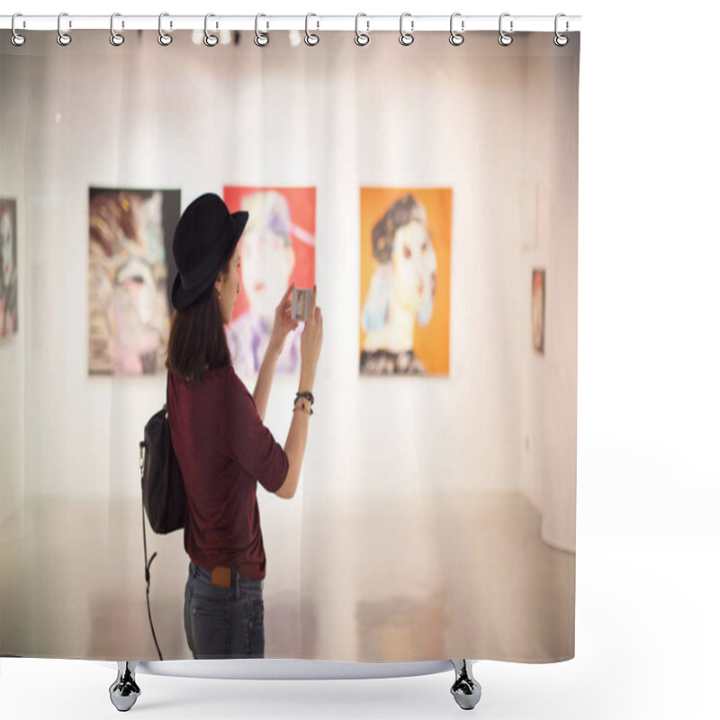 Personality  Woman Visiting Art Gallery Shower Curtains