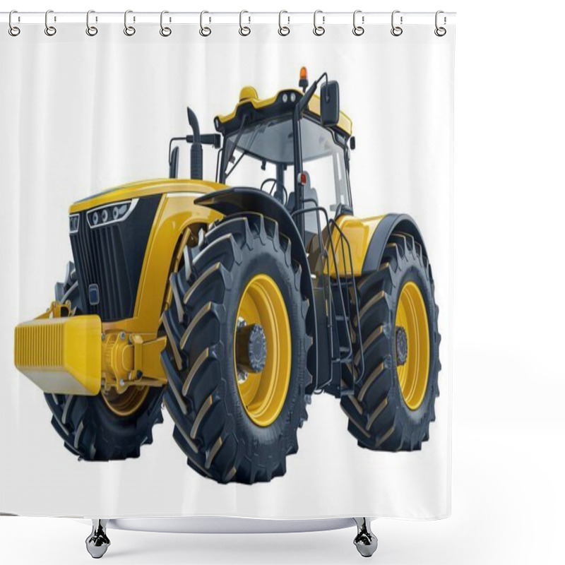 Personality  Large Yellow Agricultural Tractor With Black Details. It Has Large And Robust Tires, A Cab With Large Windows And A Modern And Powerful Design. Shower Curtains