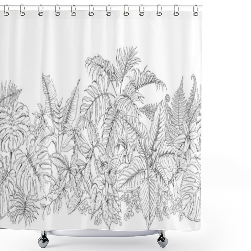 Personality  Tropical Plants Line Horizontal Pattern Shower Curtains