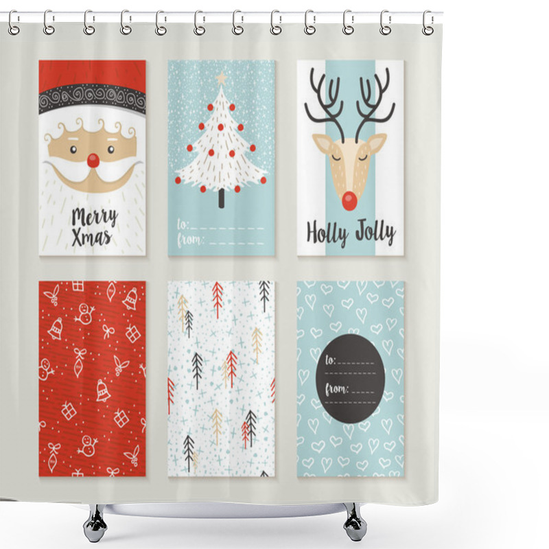 Personality  Merry Christmas Card Set Pattern Retro Cute Santa Shower Curtains