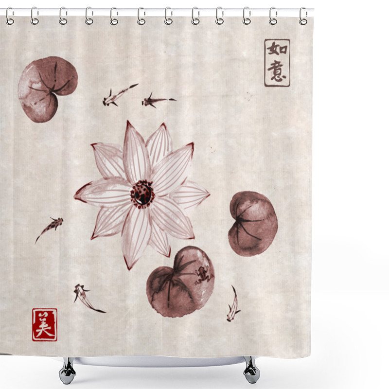 Personality  Lotos Flowers And Little Fishes  Shower Curtains