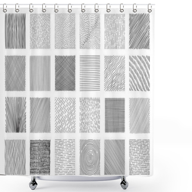 Personality  Hatching Squares. Doodle Geometric Frame With Crosshatch Scratches, Messy Monochrome Drawing Technic, Paper Draft Design. Vector Isolated Set Of Crosshatch Frame Geometric, Line Pencil Illustration Shower Curtains