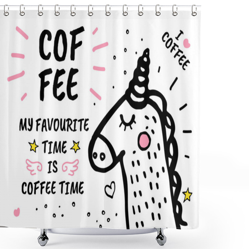 Personality  Coffee Time Is My Favourite Hand Drawn Doodles Shower Curtains