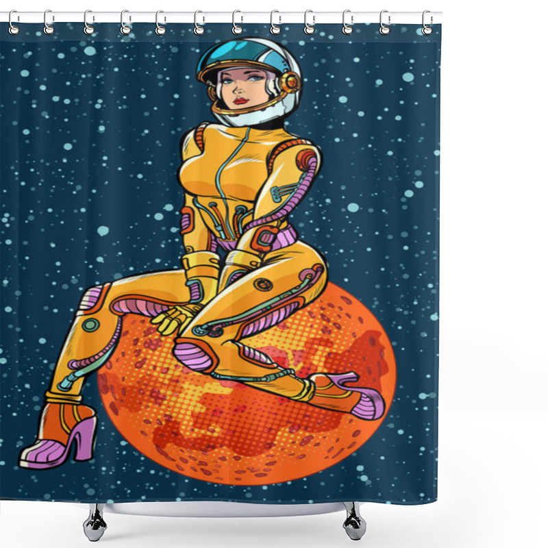 Personality  Red Planet Mars Sexy Beautiful Woman Astronaut Shower Curtains