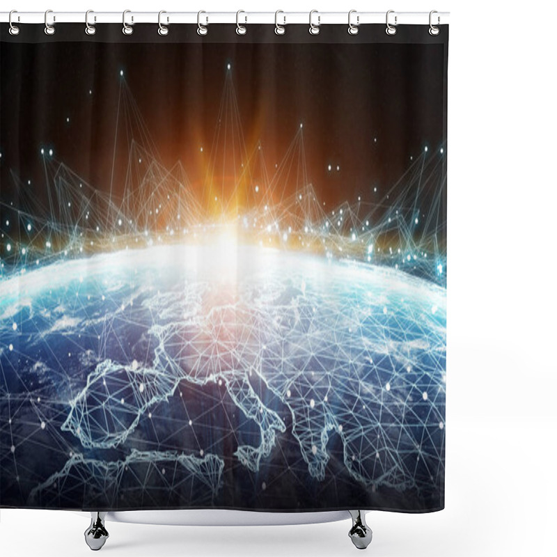 Personality  Connections System And Datas Exchanges On Planet Earth 3D Render Shower Curtains