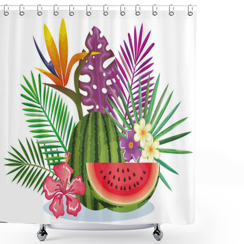 Personality  Tropical Garden With Watermelon Shower Curtains