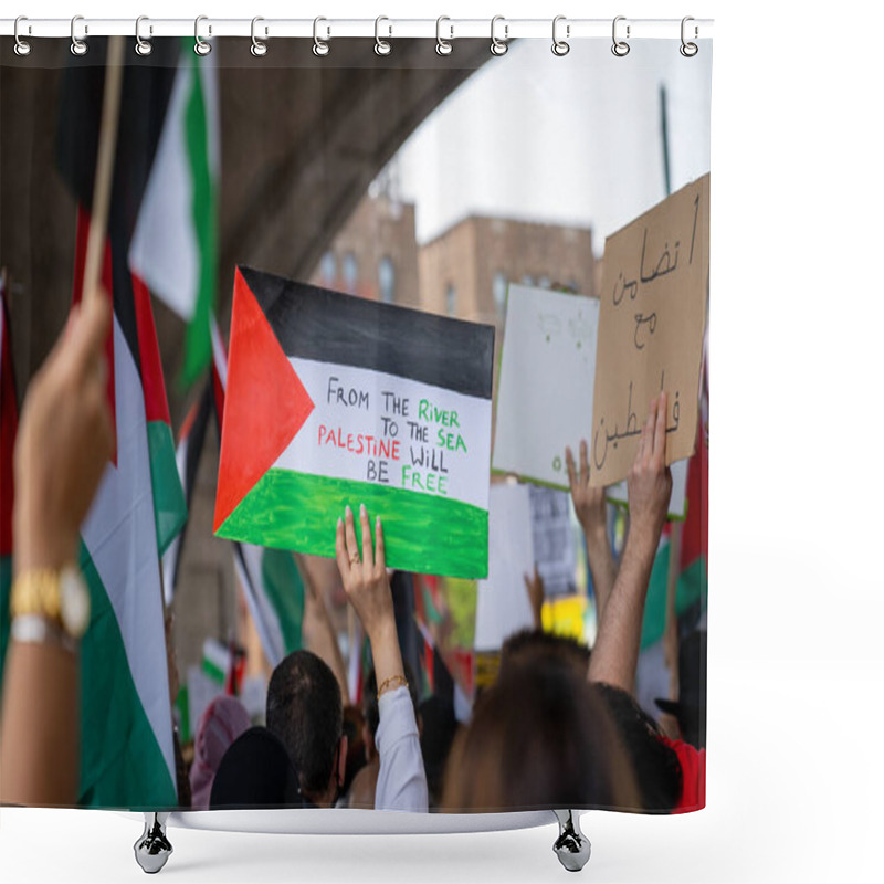 Personality  Palestinian March In Queens (Sunnyside) In Light Of The Ongoing Escalating Events And Ceasefire Taking Place In Gaza Between Palestinians And Israelis. Photographed 05/22/2021 Shower Curtains