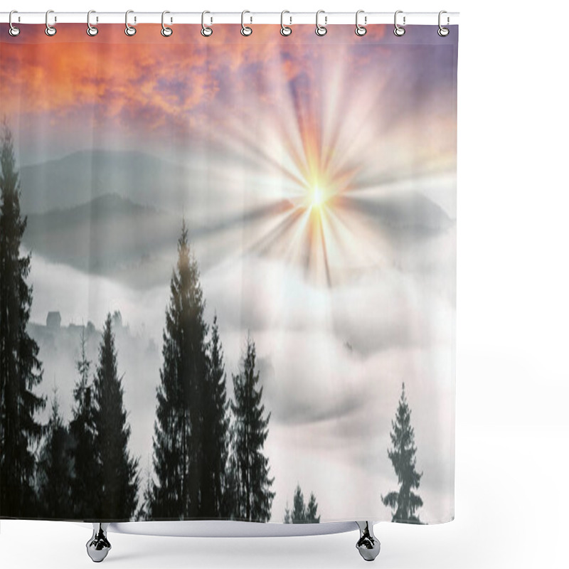 Personality  Foggy Sunrise In The Carpathian Mountains Shower Curtains