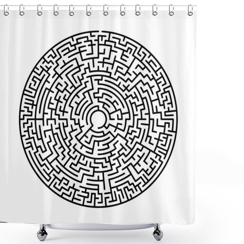 Personality  Maze In Abstract Style. Labyrinth Game. Black Maze Circle. Black Labyrinth. Maze Symbol. Labyrinth Isolated On White Background. Shower Curtains