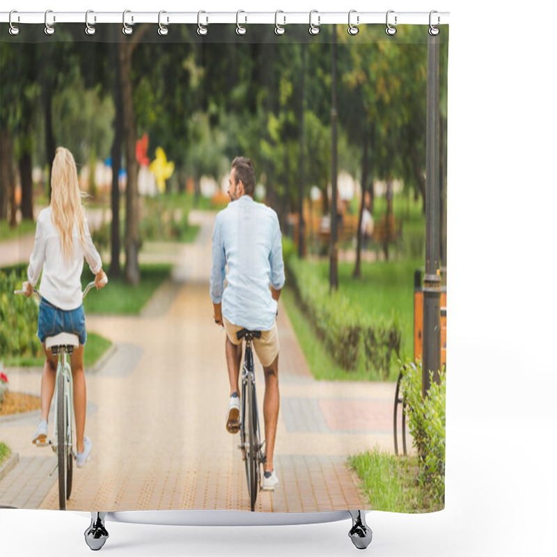 Personality  Couple Riding Bicycles In Park Shower Curtains