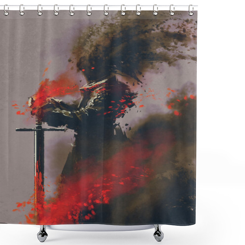 Personality  Dark Warrior In The Armor With The Sword Shower Curtains