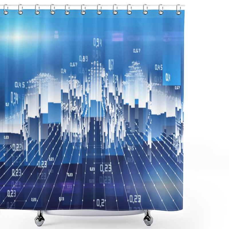 Personality   Big Data. Abstract Analysis Infographics On Blue Background.  S Shower Curtains