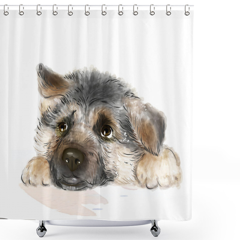 Personality  Portrait Of The German Shepherd Puppy Shower Curtains