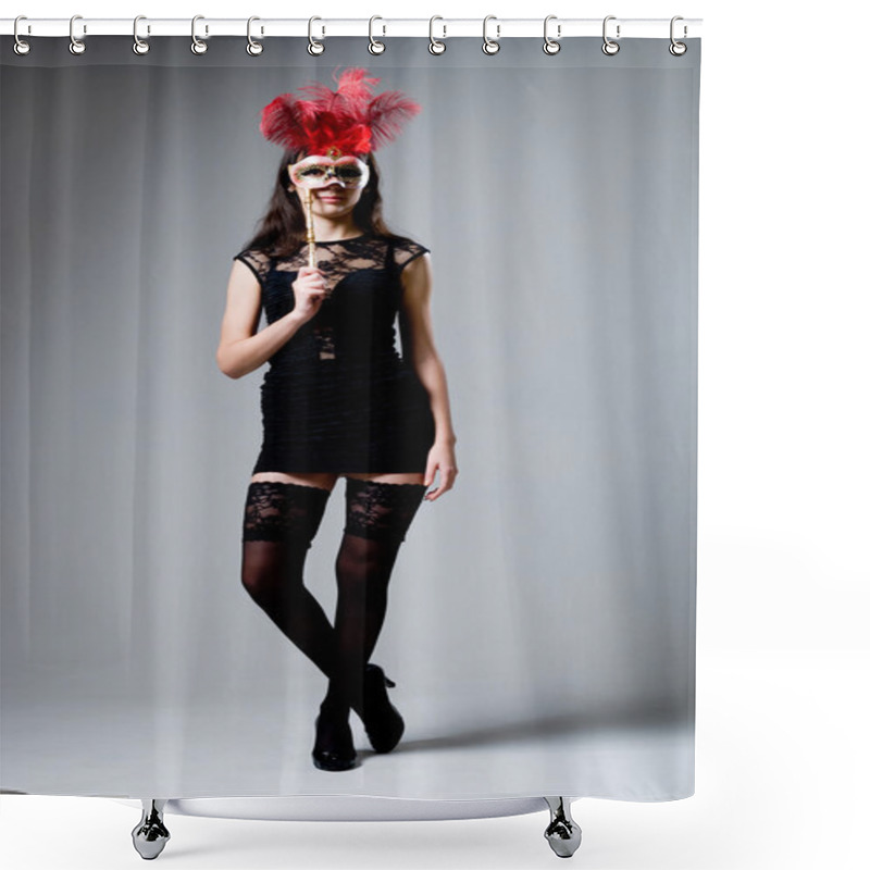 Personality  Girl In Full Growth In A Mask And Stockings Shower Curtains