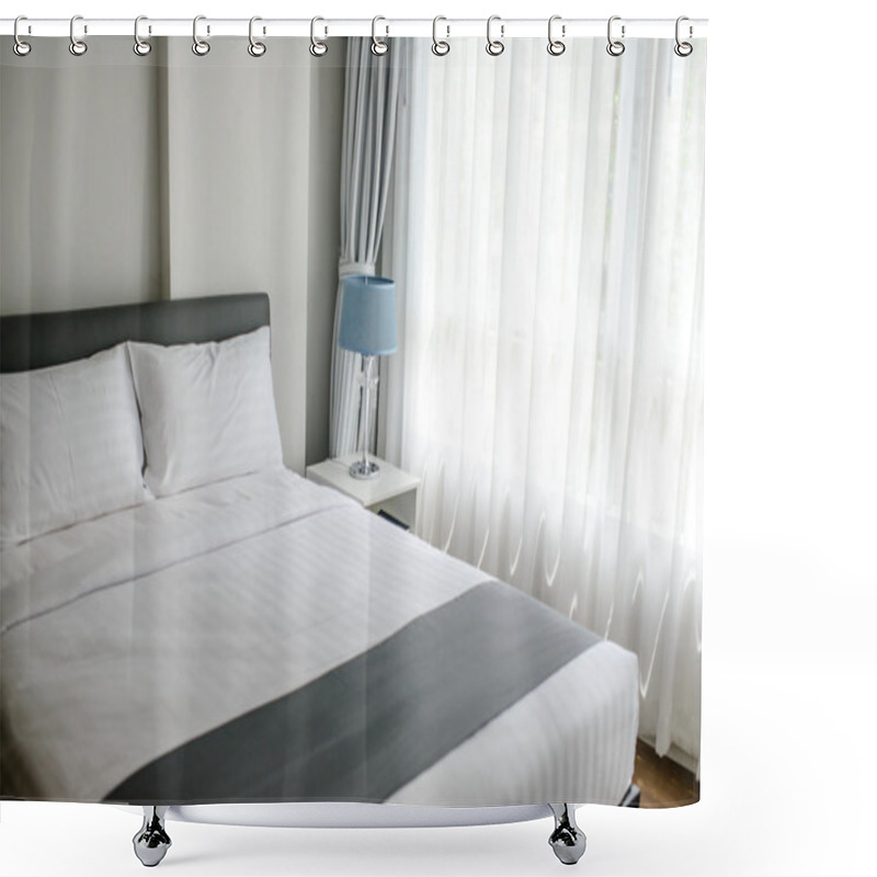 Personality  Nice Bed In Typical Contemporary Setting Shower Curtains