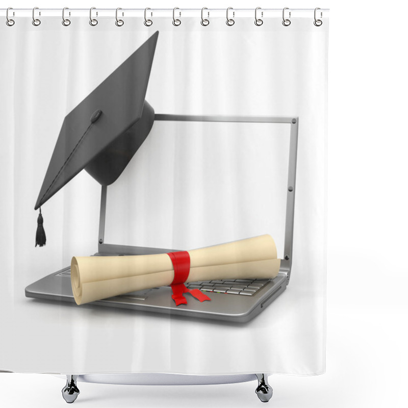 Personality  E-learning Graduation. Laptop, Diploma And Mortar Board Shower Curtains