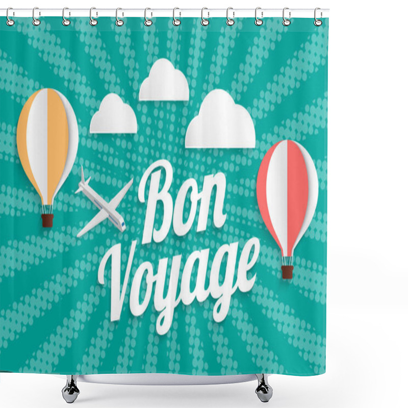 Personality  Hot Air Balloon Bon Voyage On Halftone Background Shower Curtains