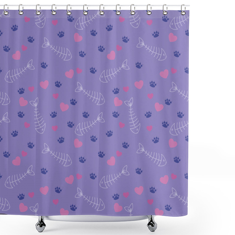 Personality  Cute Fish Bones And Cat Tracks Pattern Shower Curtains