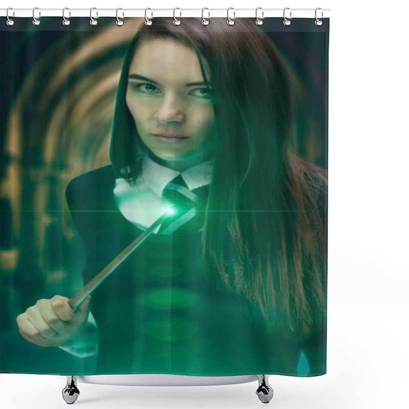 Personality  The Girl Wizard With A Magic Wand. Dark Magic, Shower Curtains